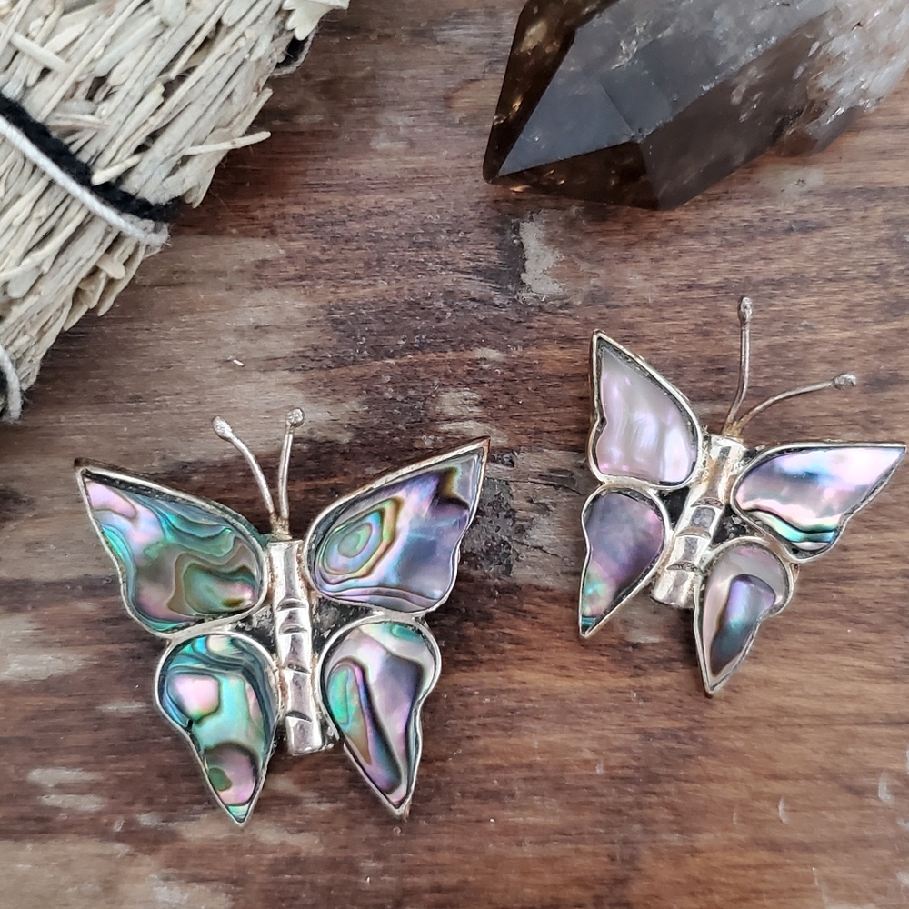 sterling silver mexico abalone butterfly pins brooch set of 2